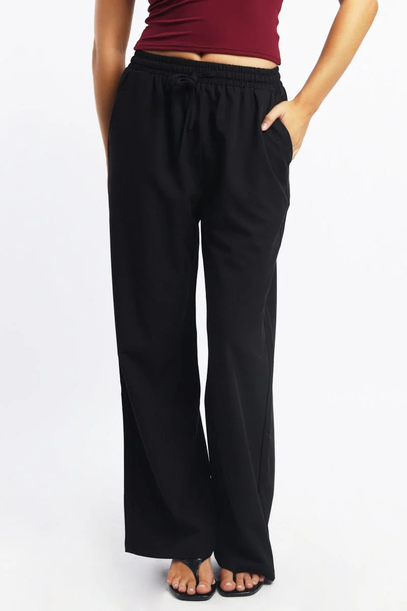 Black Wide Leg Pants Elasticated Waist