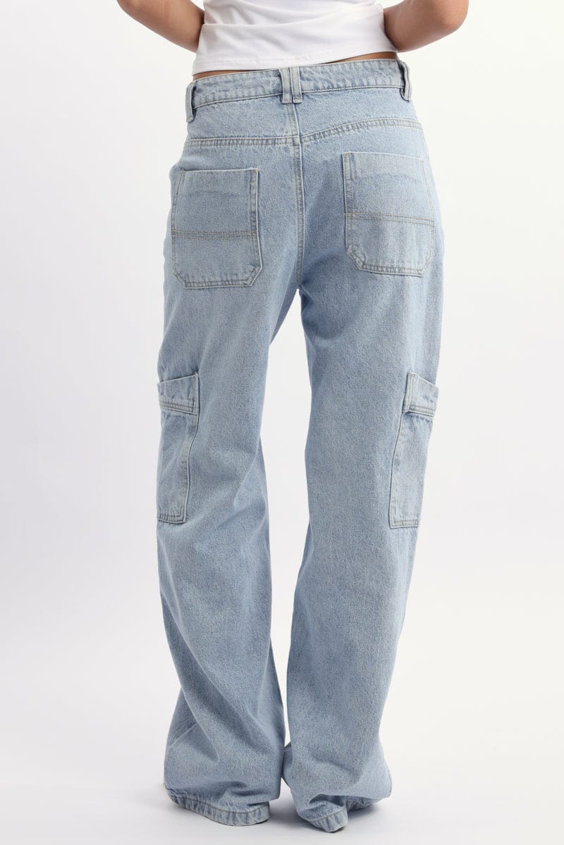 Denim Cargo Denim Jeans Mid Rise
