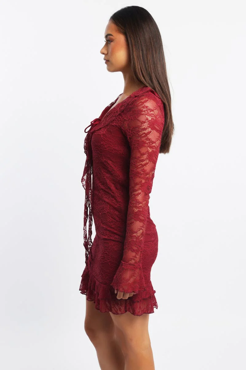Red Bodycon Dress Mini Lace