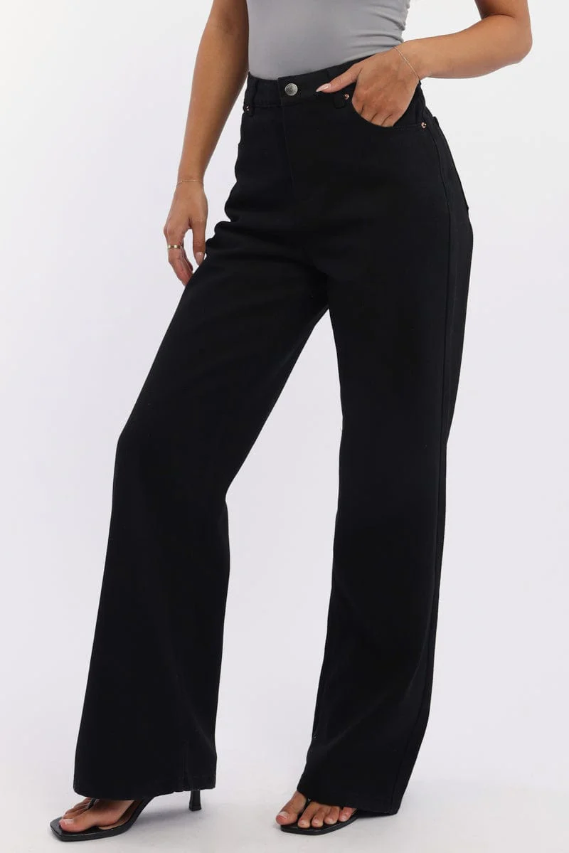 Black Wide Leg Jeans Mid Rise