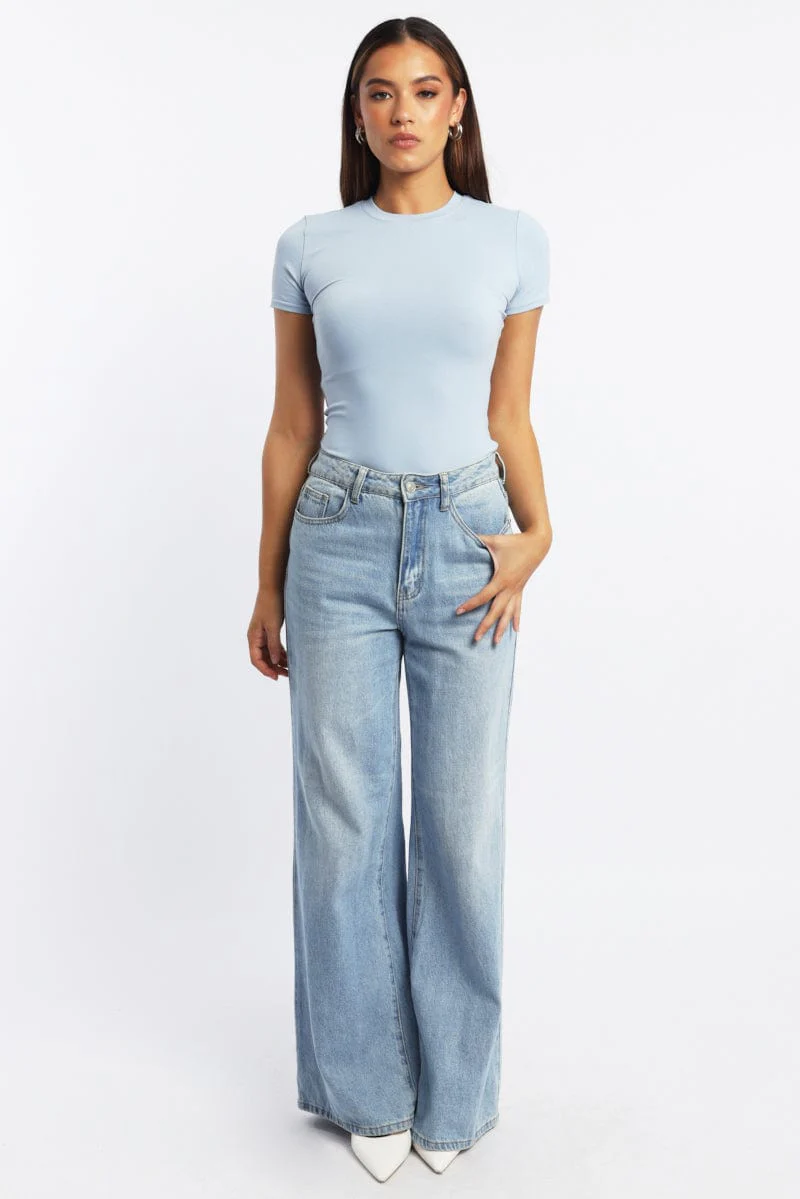 Blue T Shirt Short Sleeve Crew Neck Supersoft