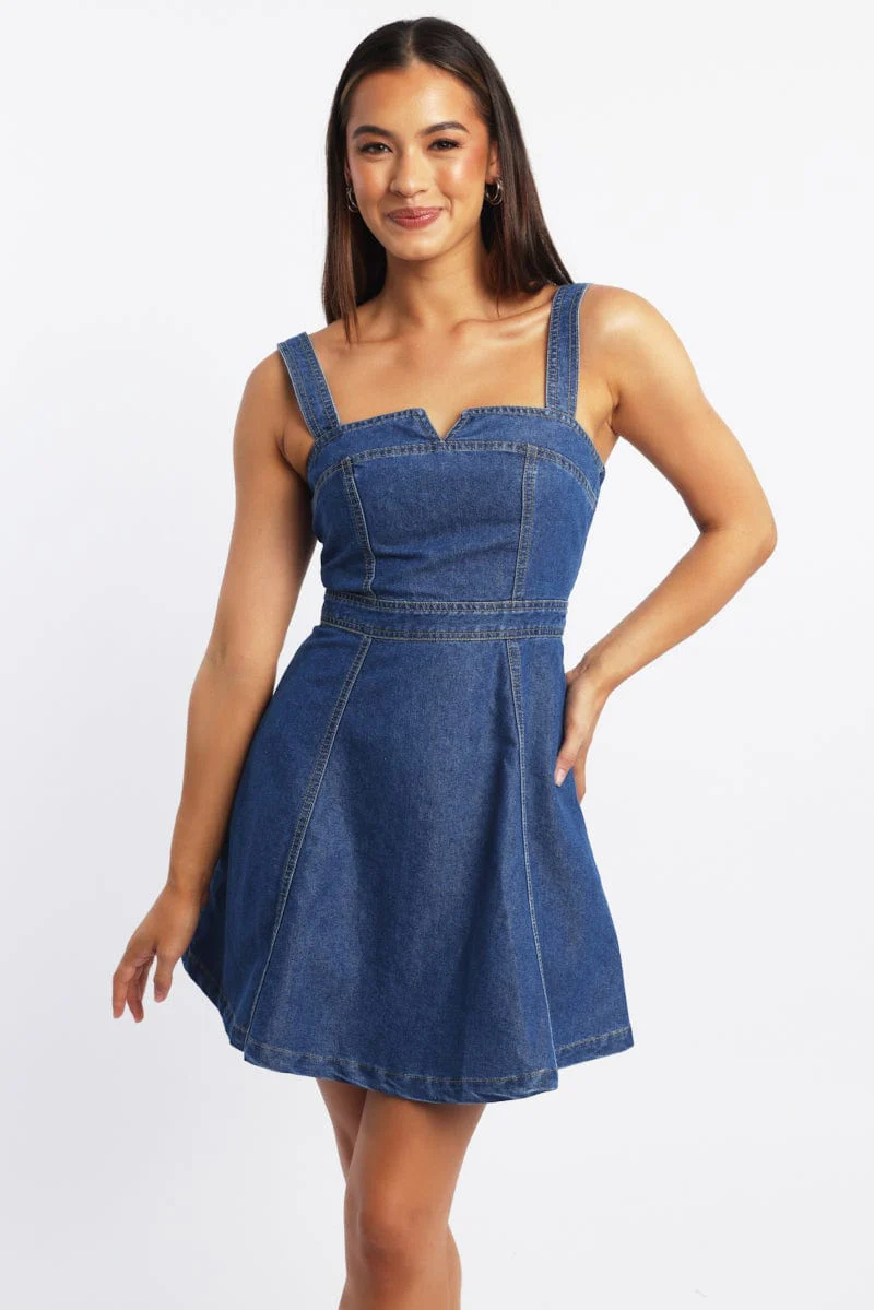 Blue Fit And Flare Dress Mini