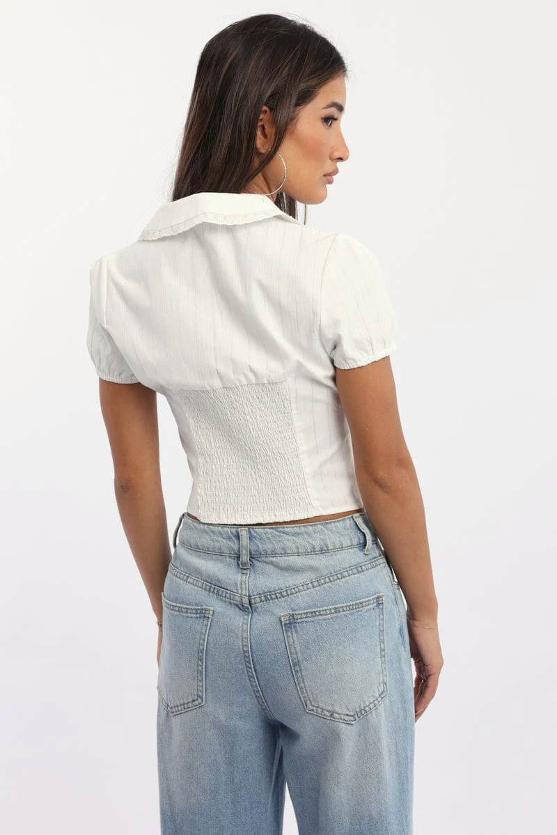White Puff Sleeve Shirt Peter Pan Collar Button Up