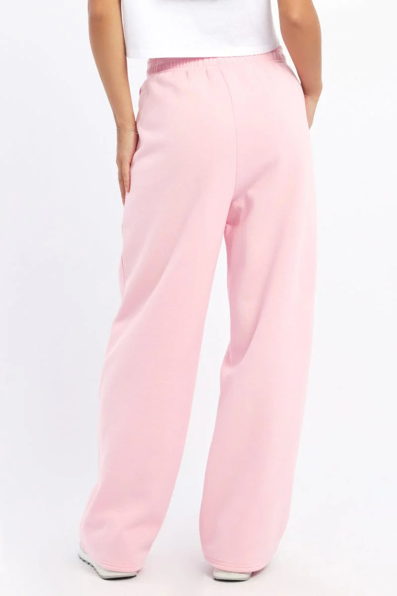 Pink Track Pants Wide Leg