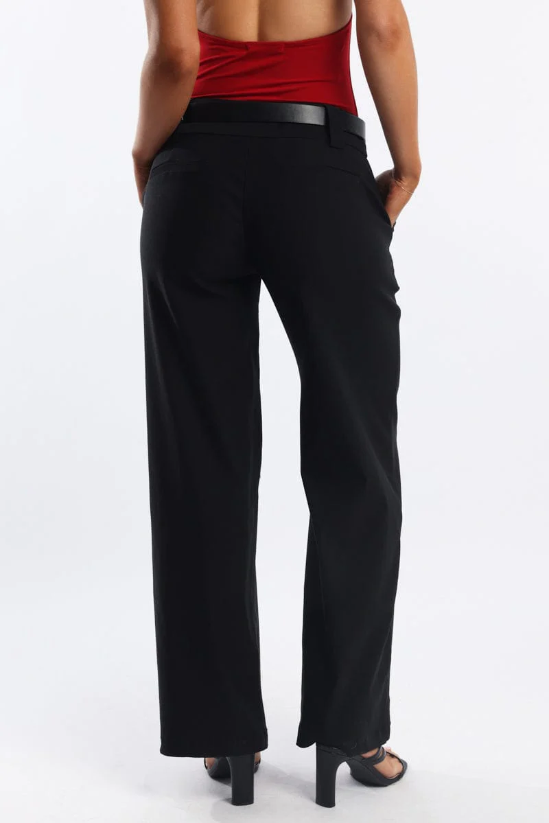 Black Wide Leg Pants Low Rise