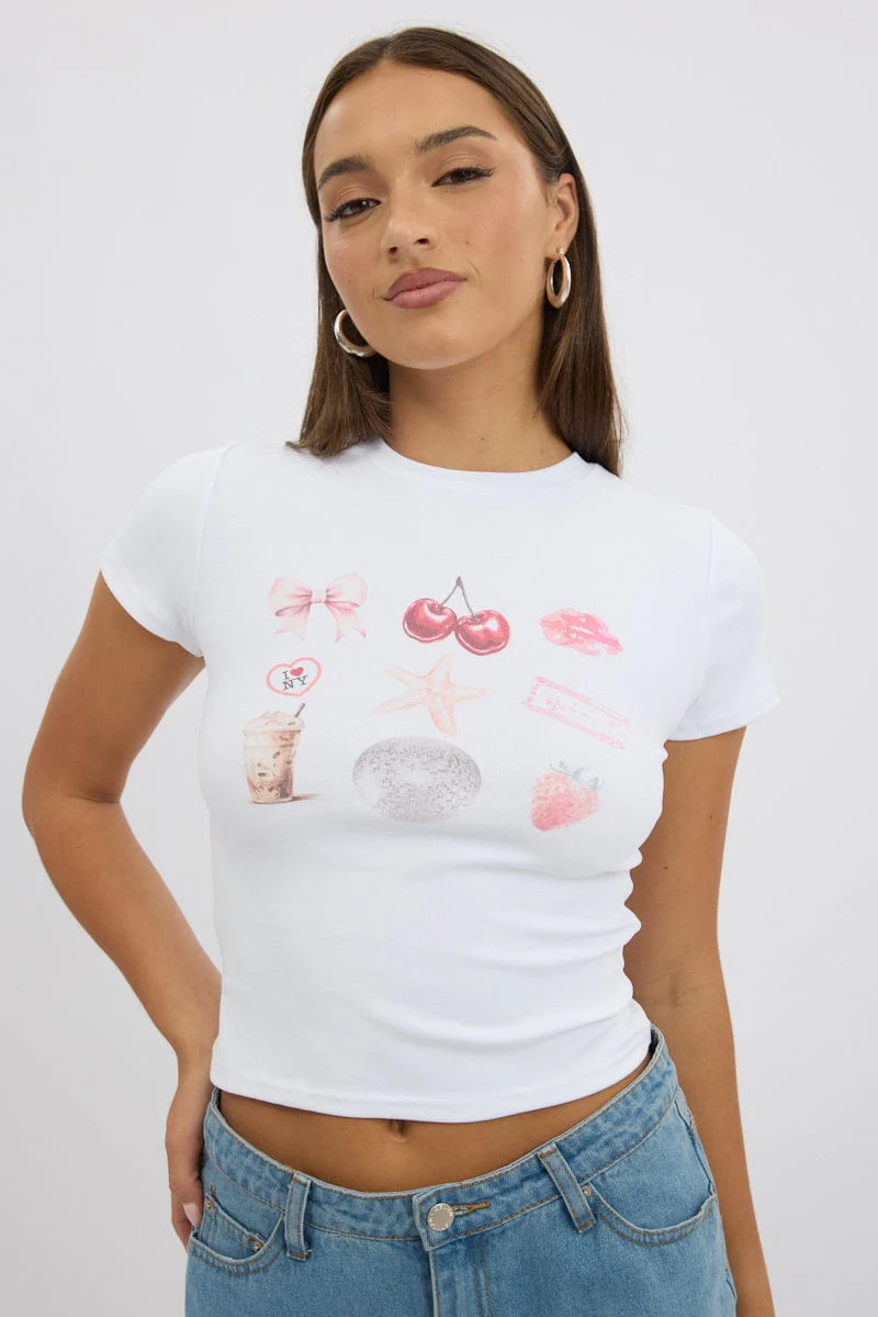 White Graphic Tee Short Sleeve