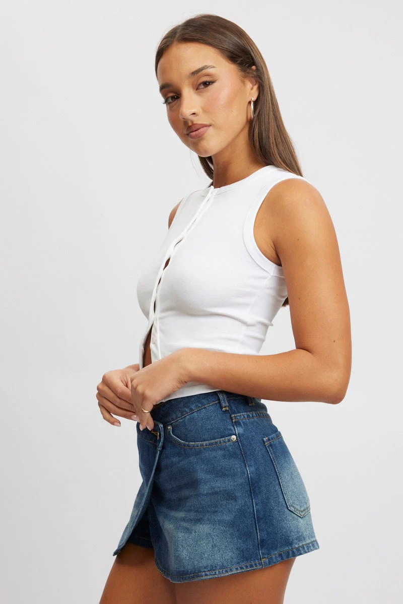 White Button Front Top Sleeveless