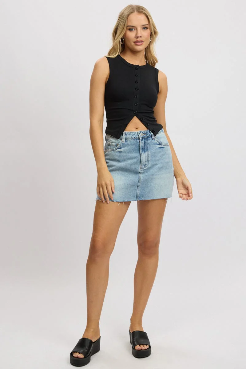 Black Button Front Top Sleeveless