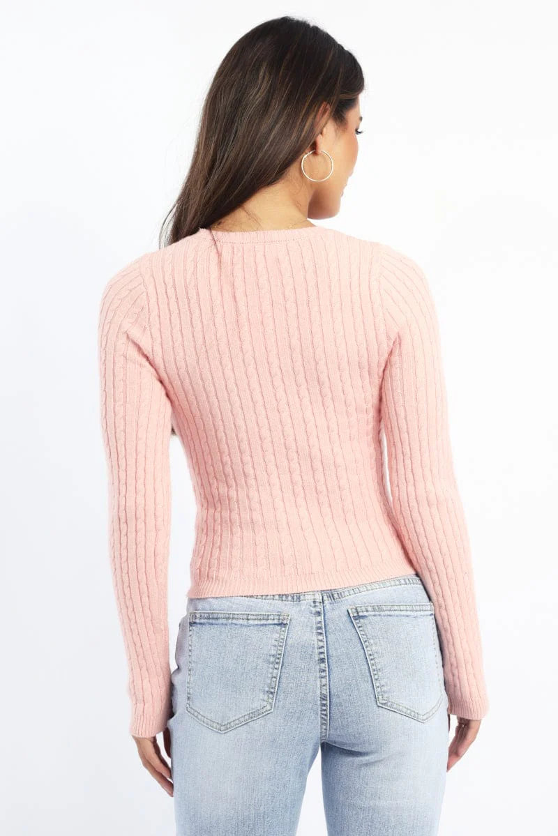 Peach Cable Knit Top Long Sleeve