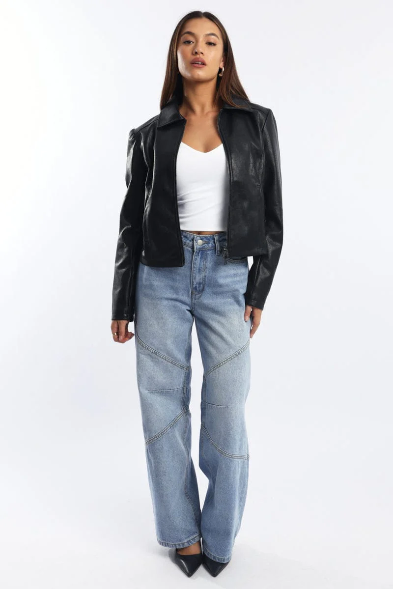 Black Faux Leather Jacket Long Sleeve