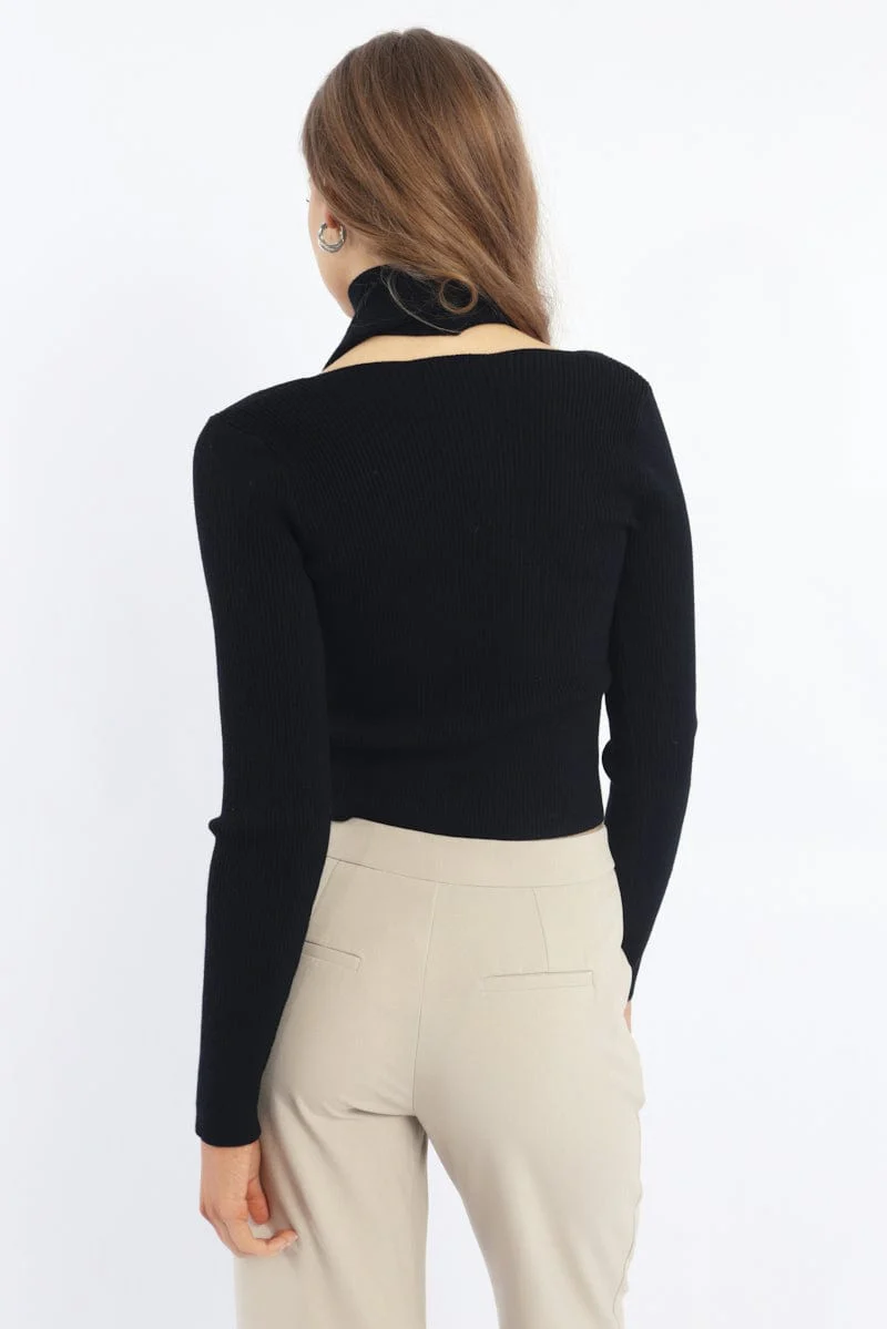 Black Knit Top Long Sleeve Scarf