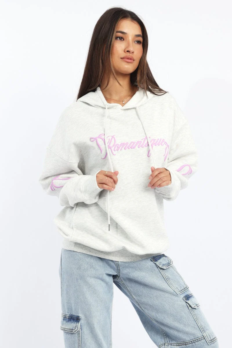 Grey Graphic Hoodie Sweater Long Sleeve