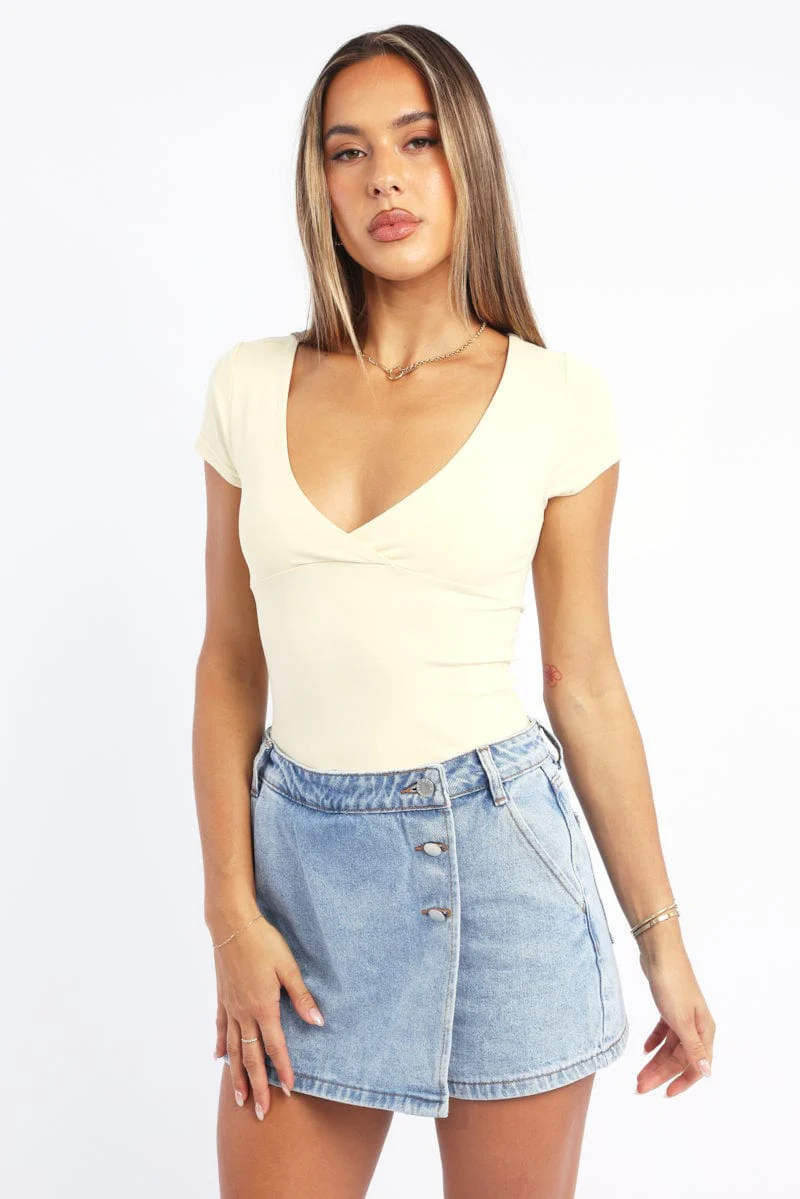 Yellow Supersoft Top Short Sleeve Cross Over