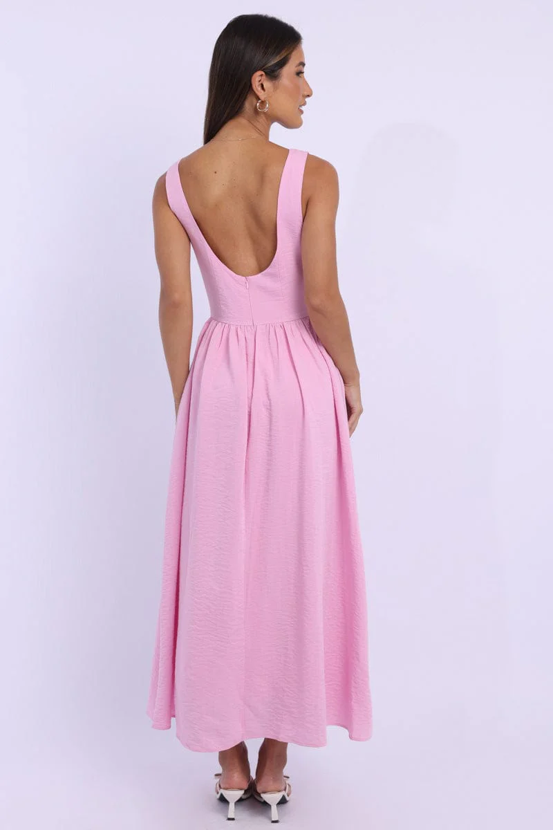Pink Dropped Waist Maxi Dress