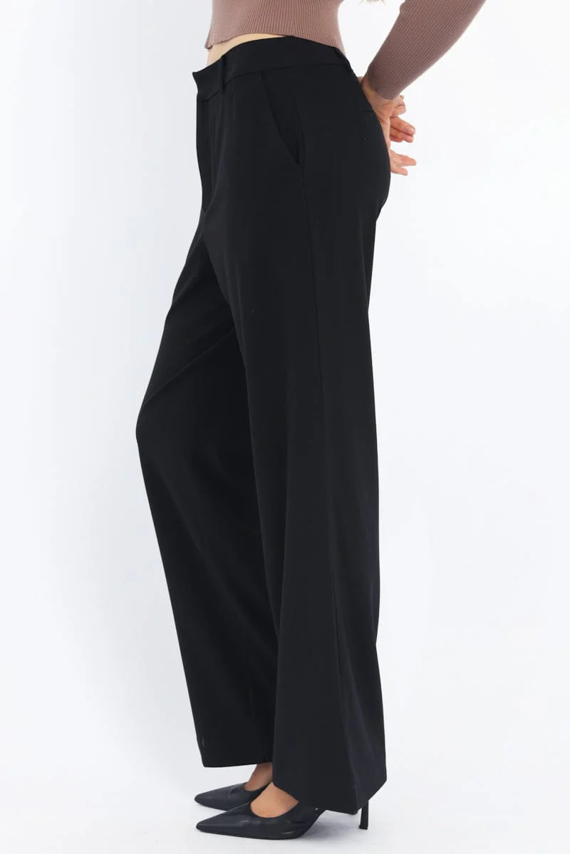 Black Wide Leg Pants Mid Rise