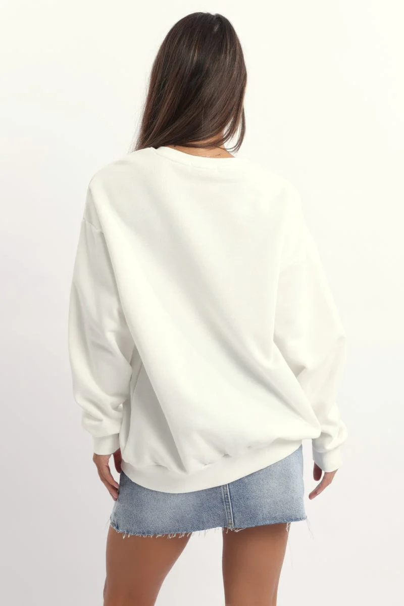 White Graphic Sweater Long Sleeve