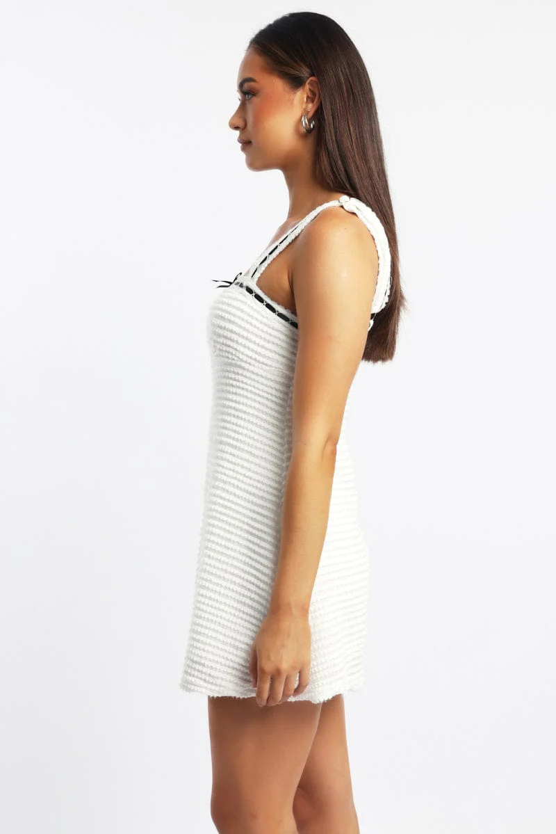 White Mini Dress Lace Trim Sleeveless