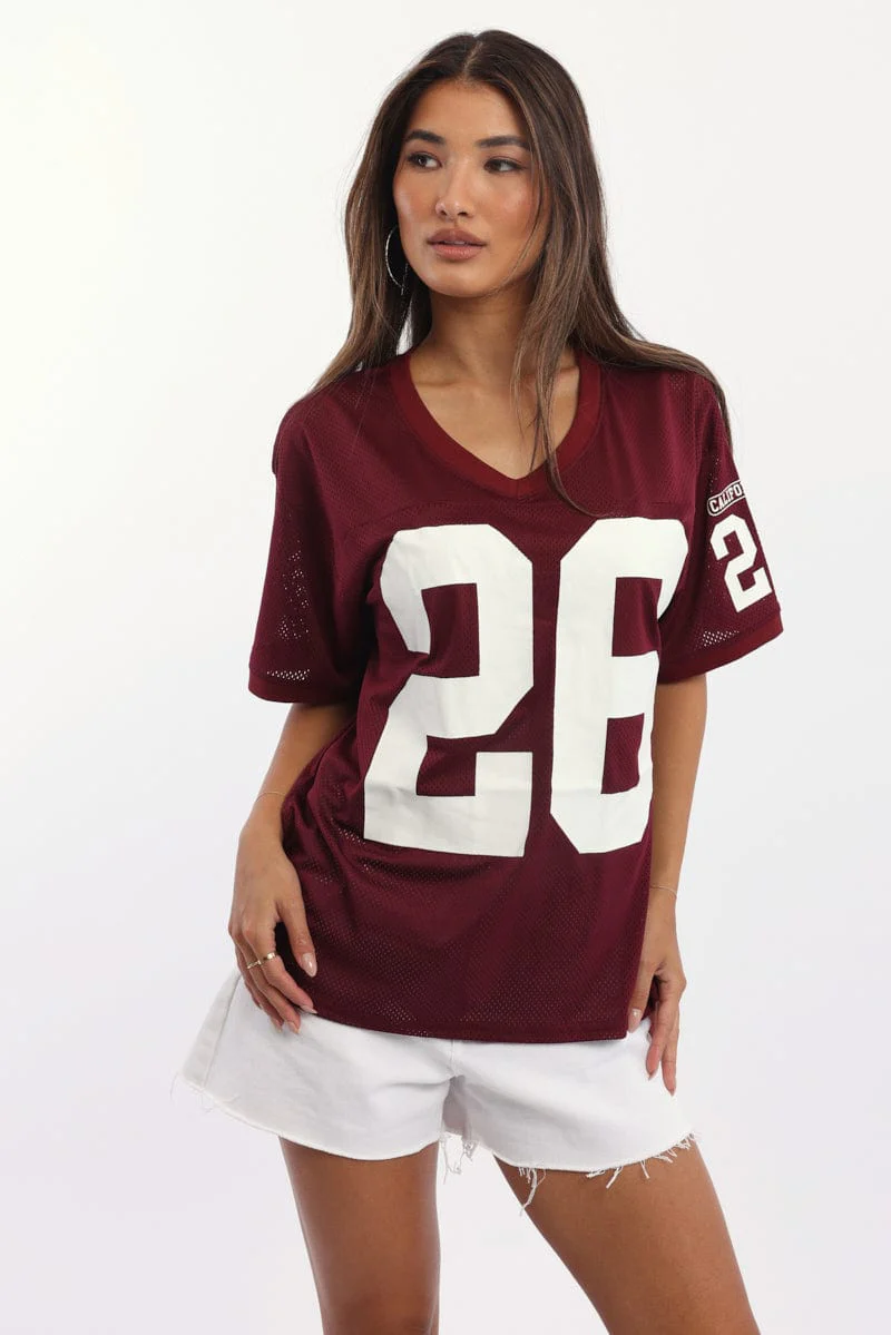 Red Sport Tee Short Sleeve V Neck