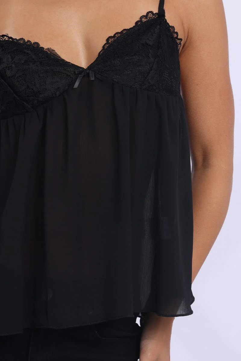Black Lace Cami Sleeveless Sweetheart