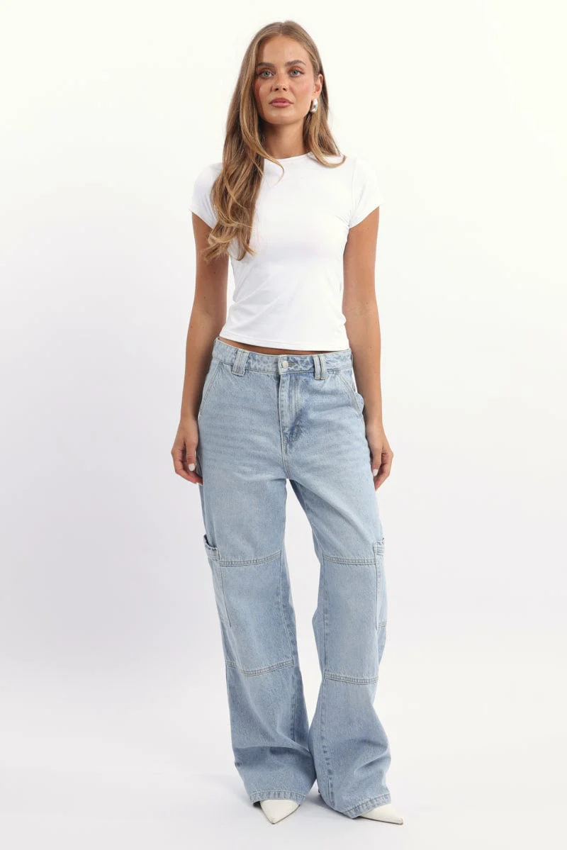 Denim Cargo Denim Jeans Mid Rise