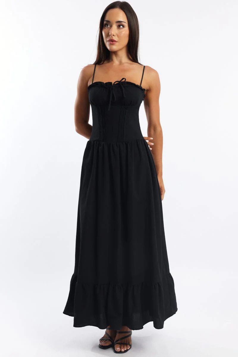 Black Maxi Dress Corset Detailed