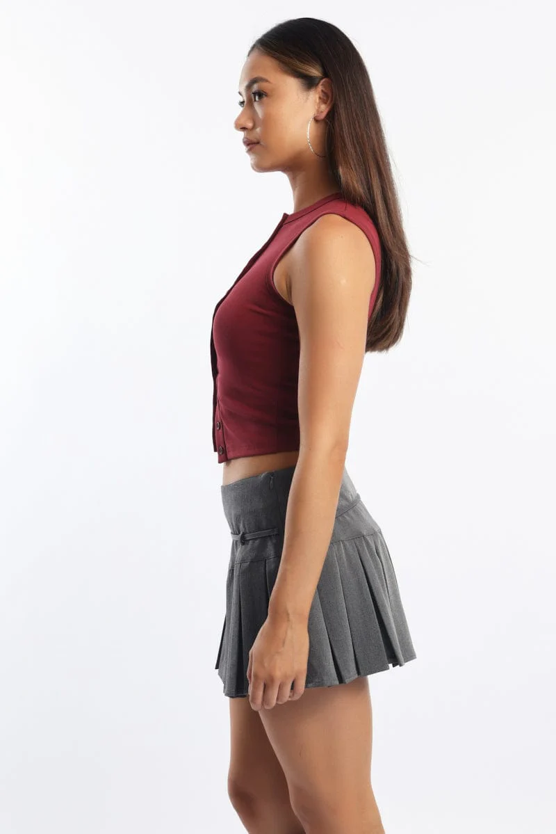 Red Button Front Top Sleeveless