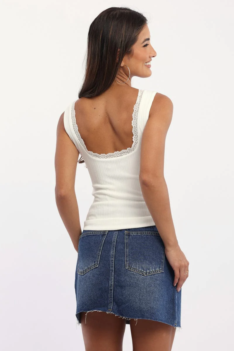 White Tank Top Sleeveless Lace Trim