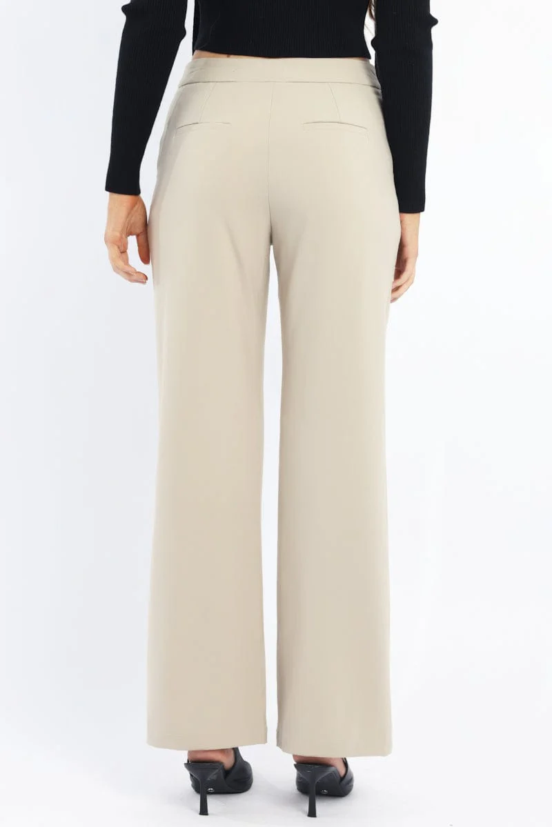 Beige Slim Pant Straight Fit