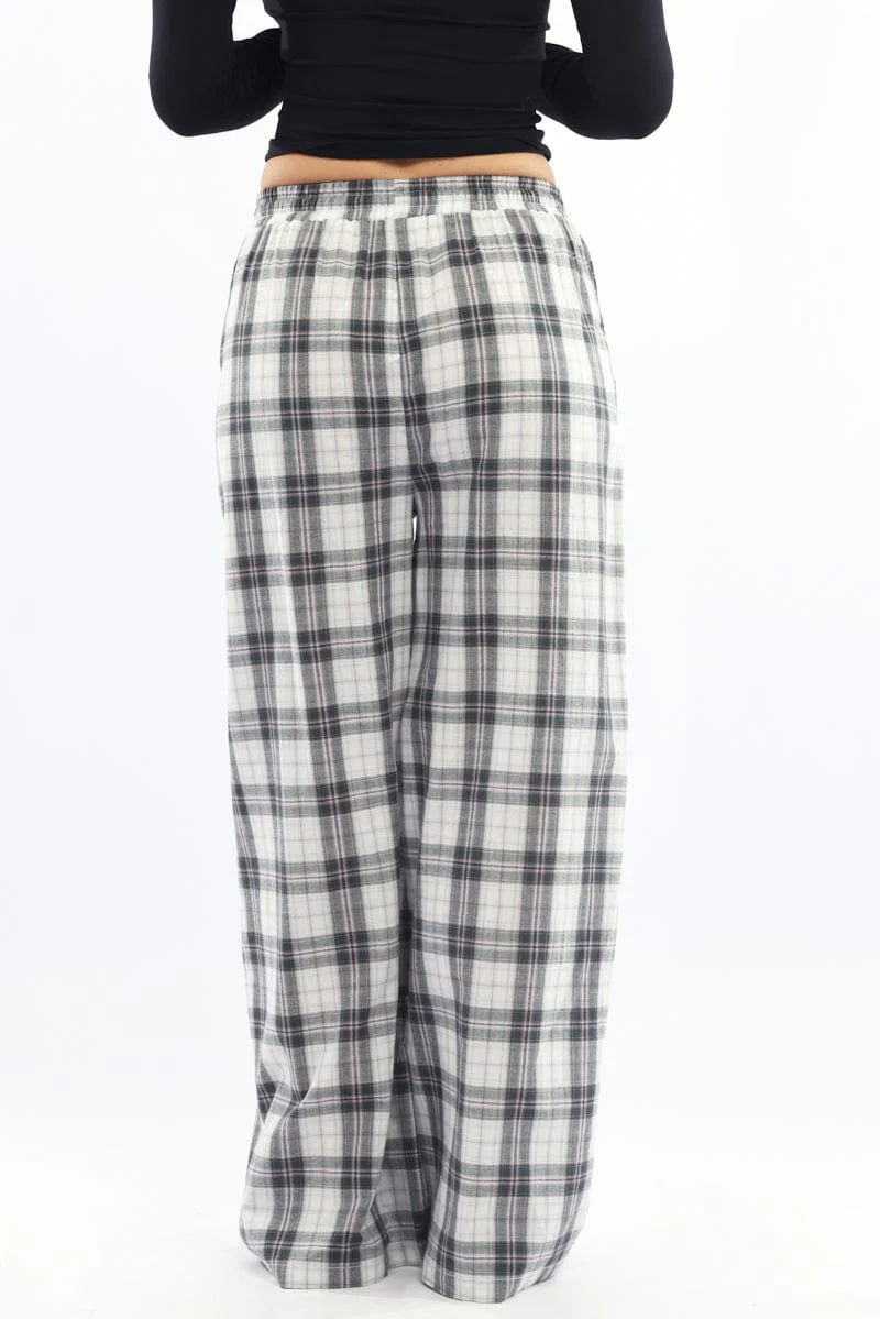 Multi Check Wide Leg Pants Elasticated Waist