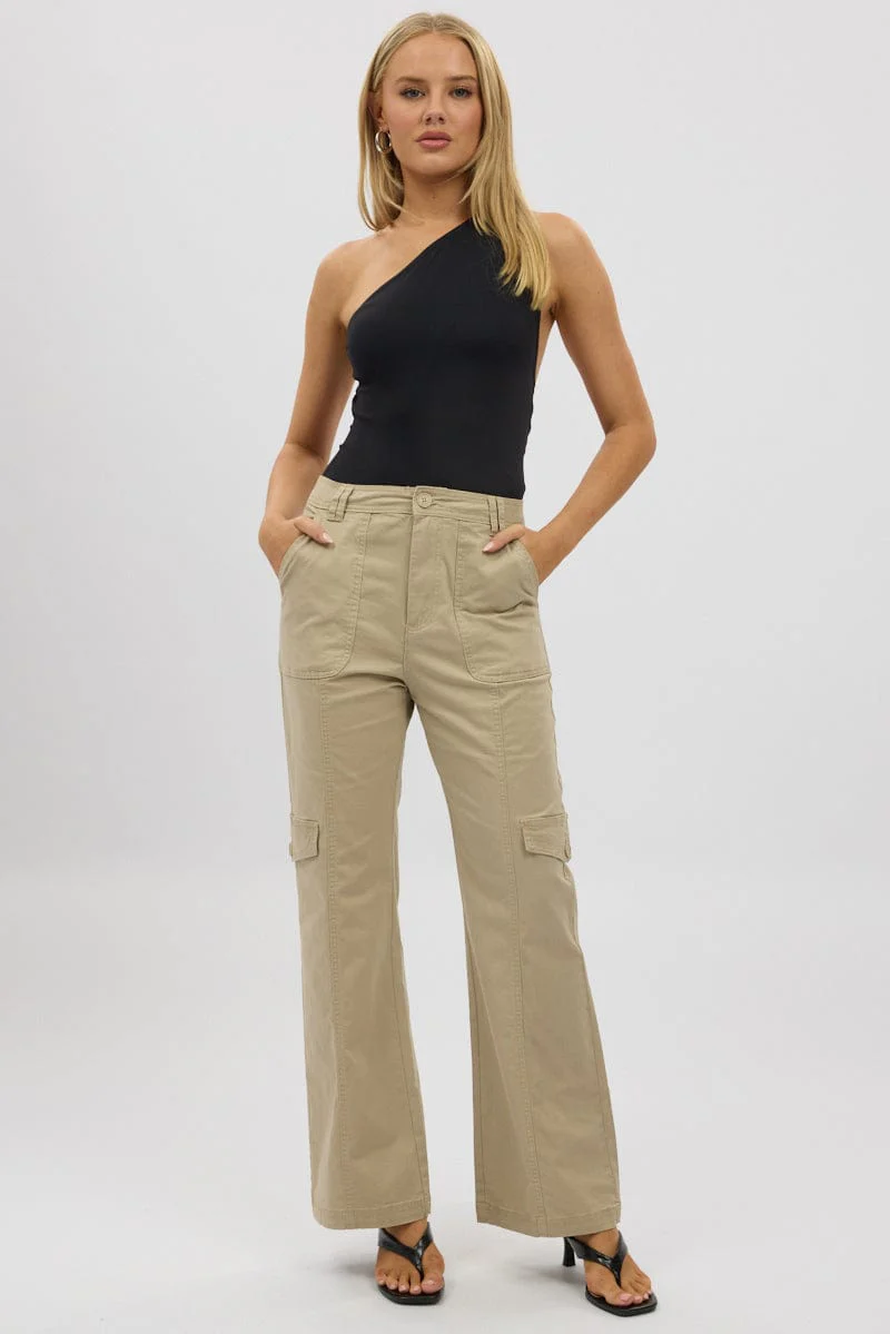 Beige Cargo Pants Mid Rise