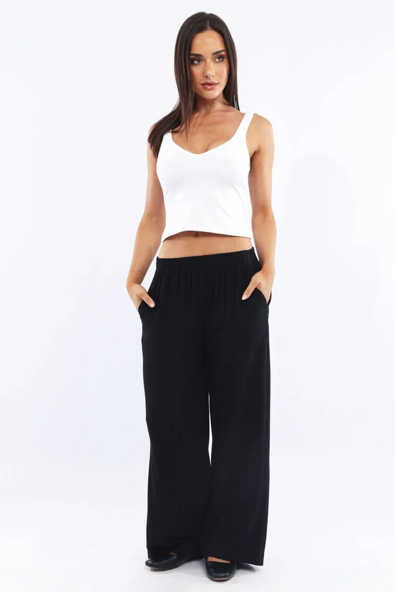 Black Wide Leg Pants Elasticated Waist