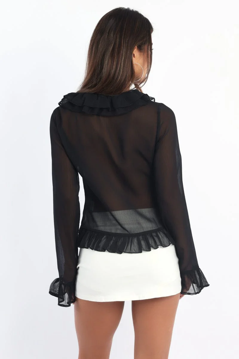 Black Ruffle Top Long Sleeve