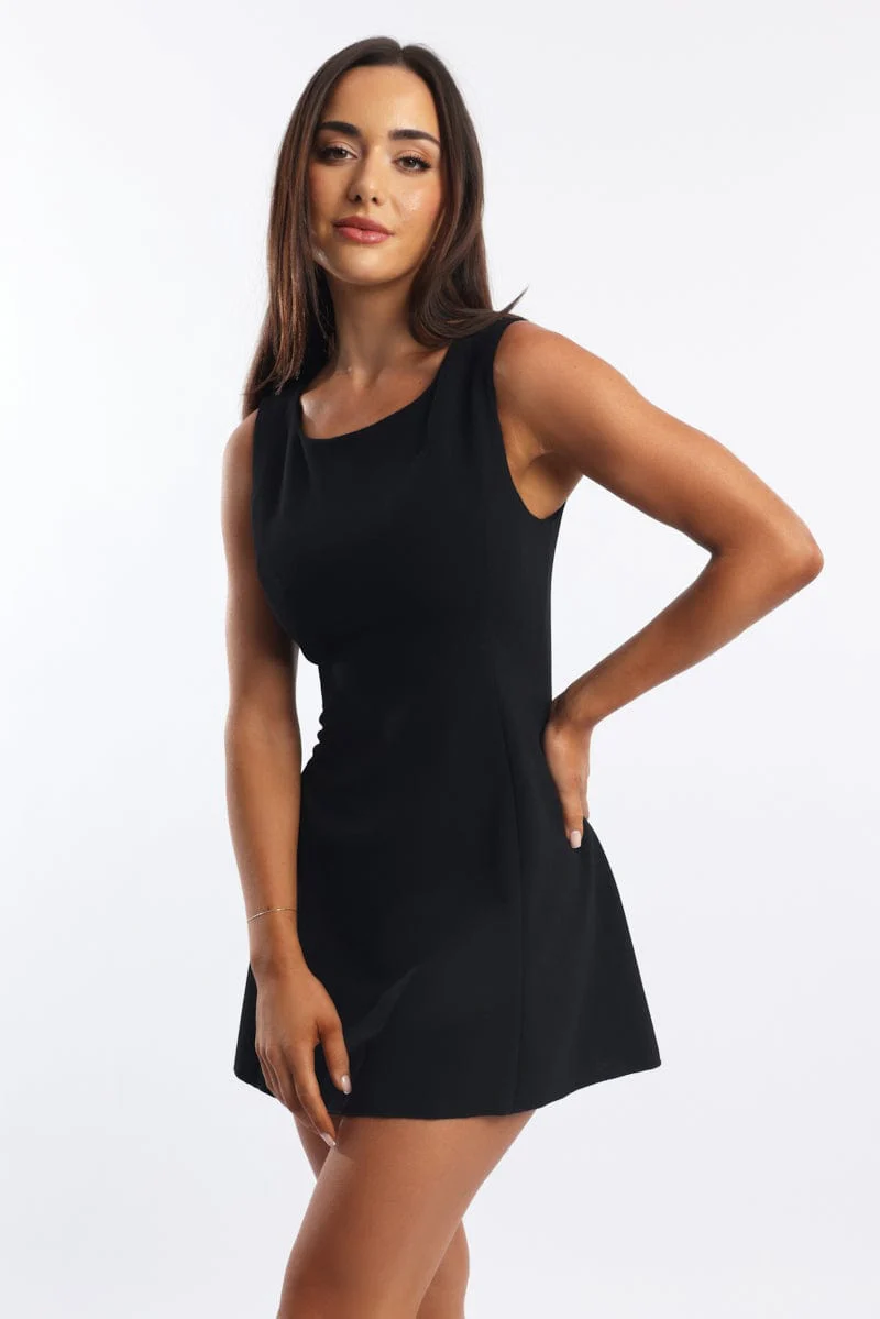 Black Mini Dress Boat Neck