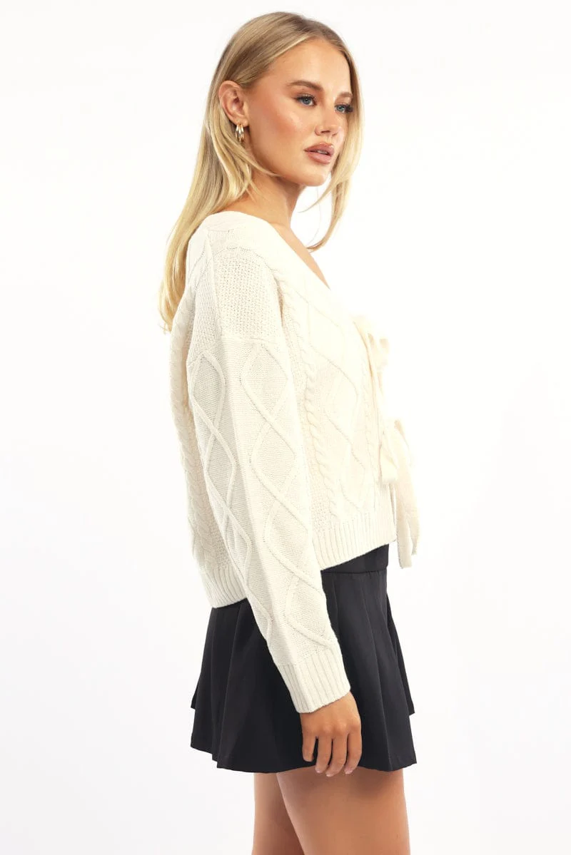 Beige Cable Knit Cardigan