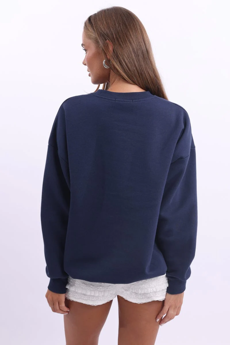 Blue Graphic Sweater Long Sleeve