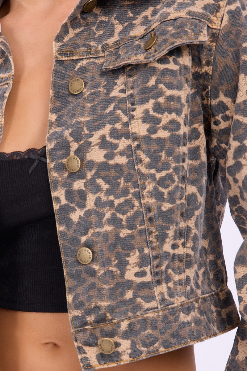 Brown Animal Print Cropped Jacket