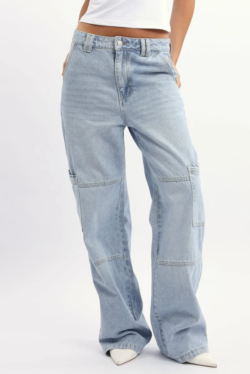 Denim Cargo Denim Jeans Mid Rise