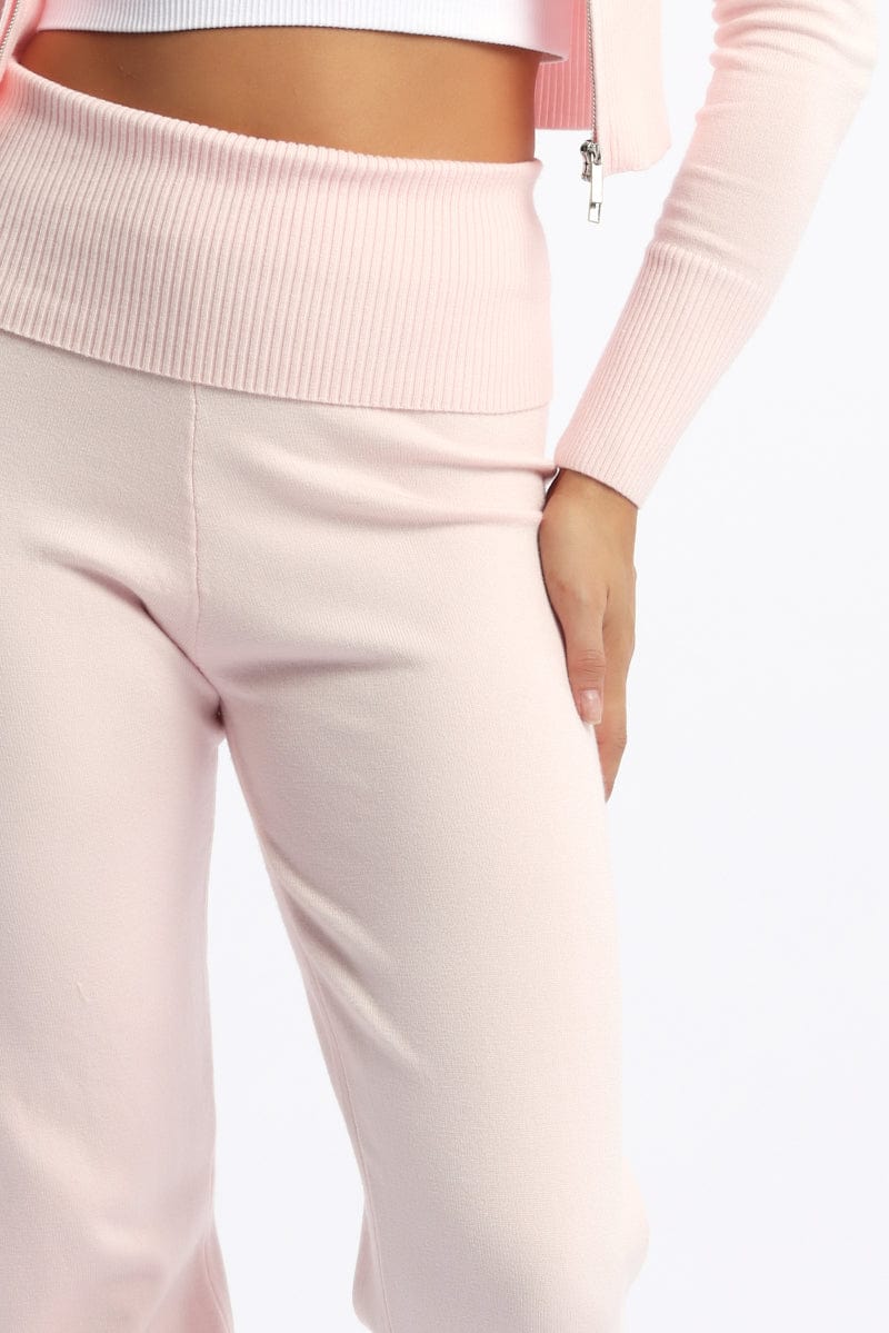 Pink Wide Leg Pants Knit
