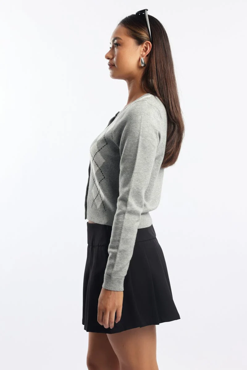 Grey Check Cardigan Long sleeve Button Up