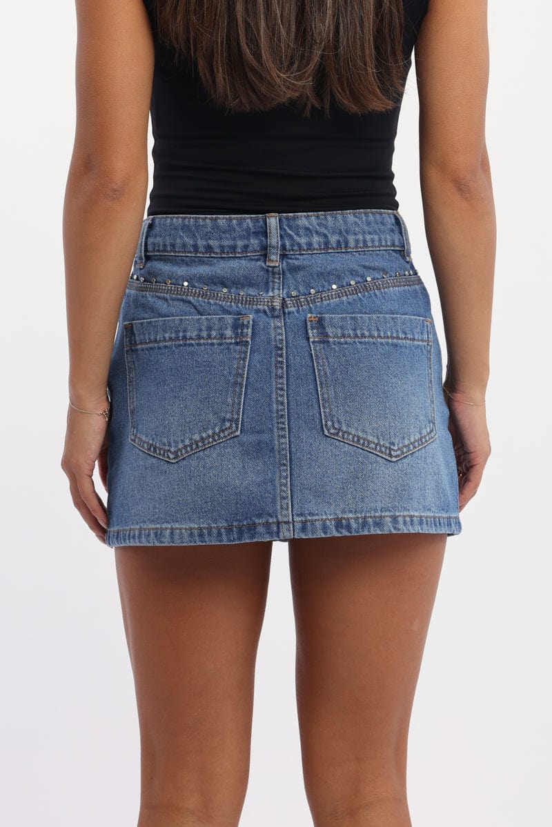 Denim Mini Skirt Mid Rise Regular Fit