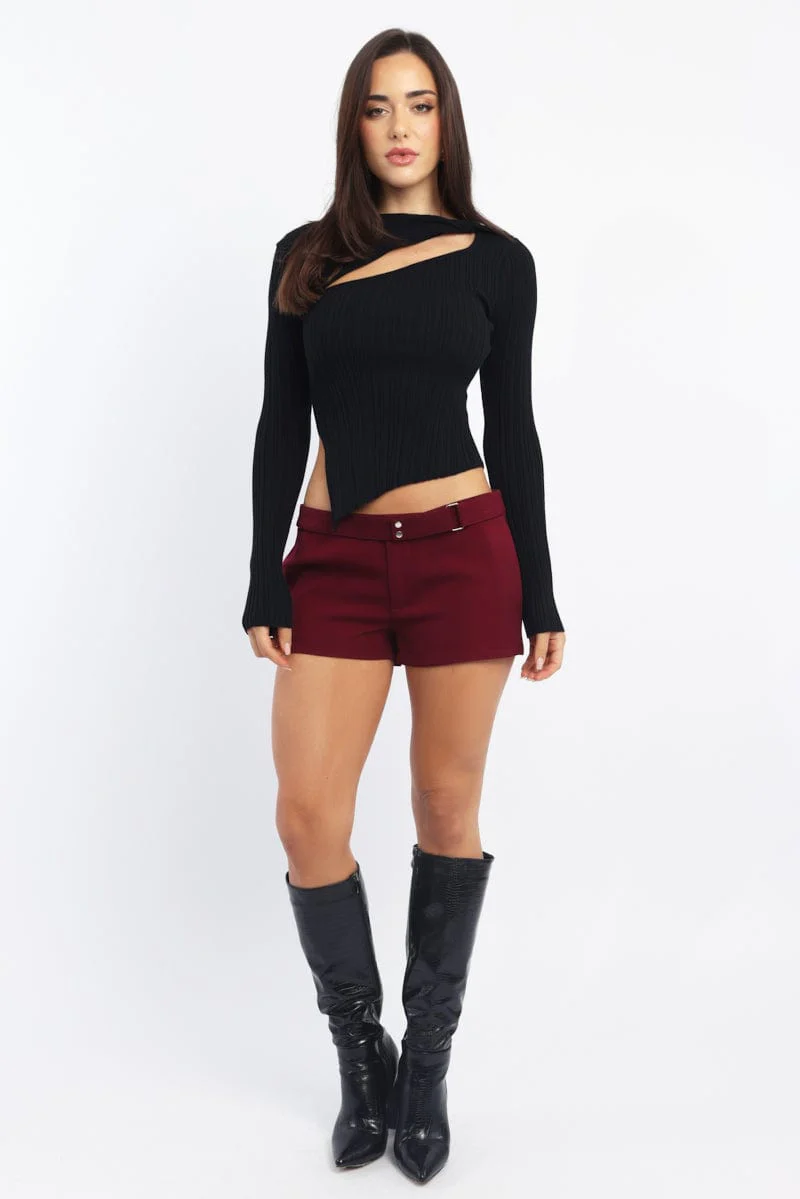 Black Knit Top Long Sleeve Cut Out