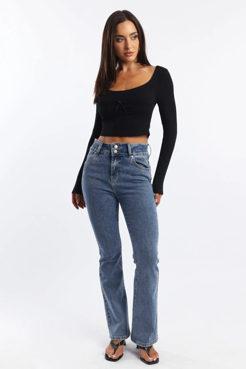 Black Top Short Sleeve Scoop Neck Long Sleeve