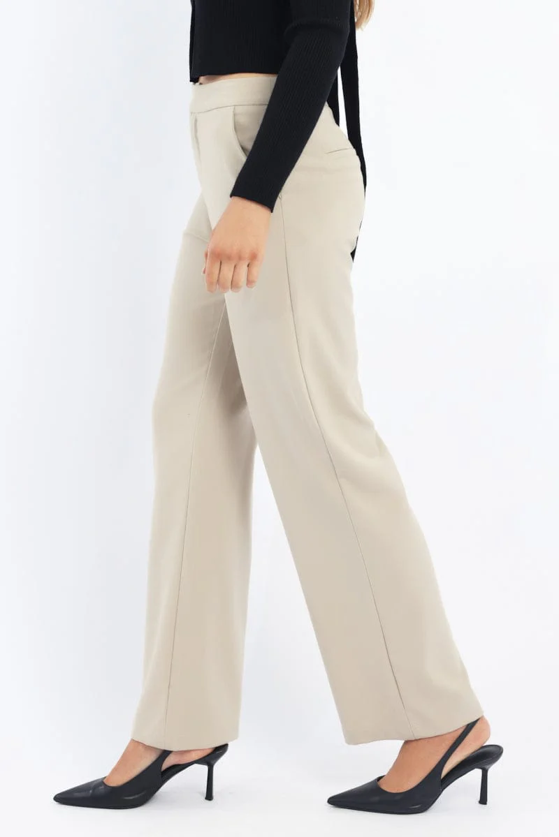 Beige Slim Pant Straight Fit
