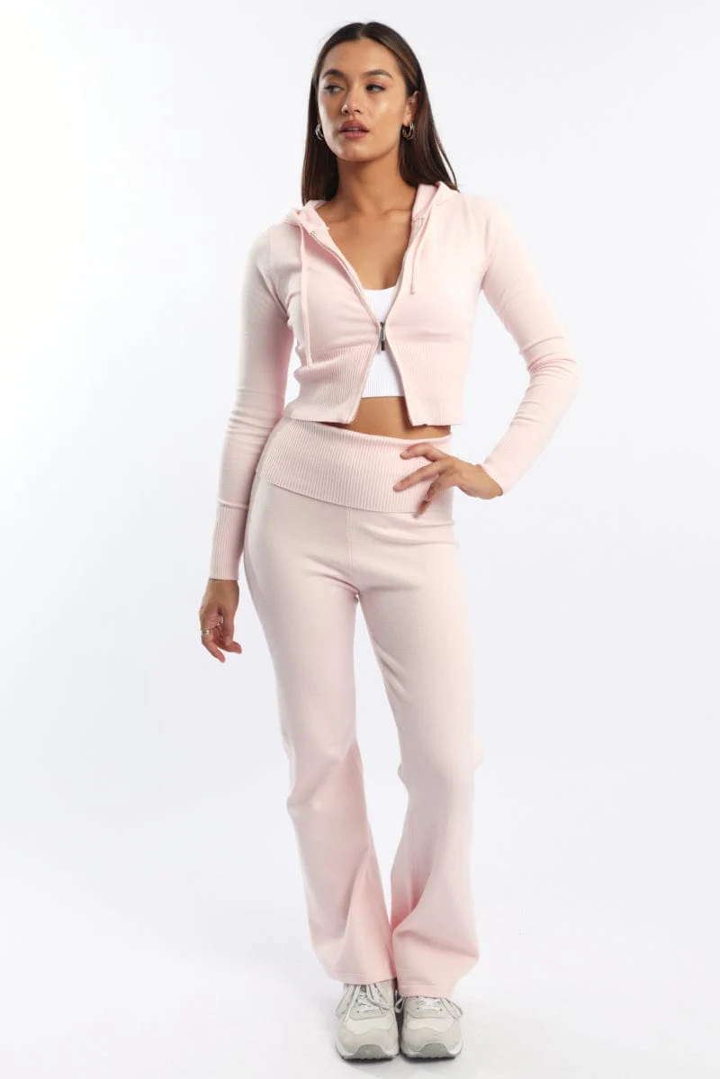 Pink Hooded Knit Cardigan