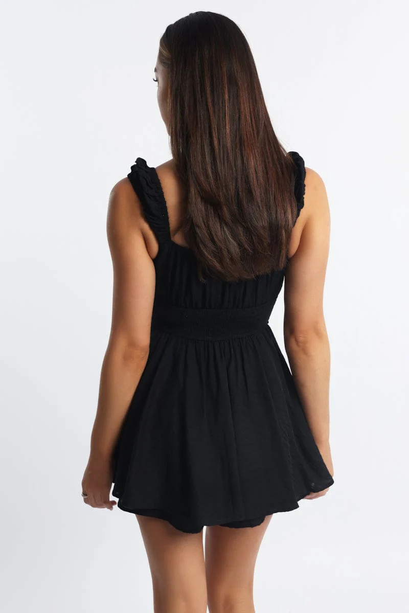 Black Playsuit Gathered Bust