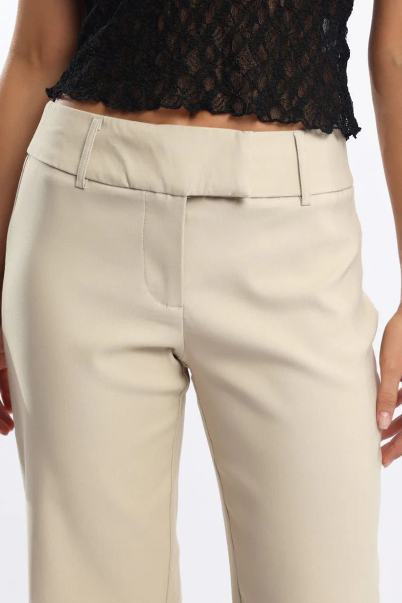 Beige Straight Fit Low Rise Pants