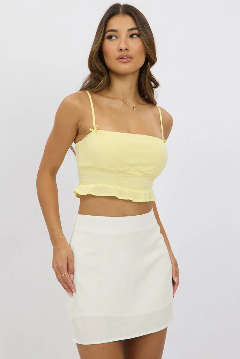 Yellow Crop Cami Top Shirred Waist