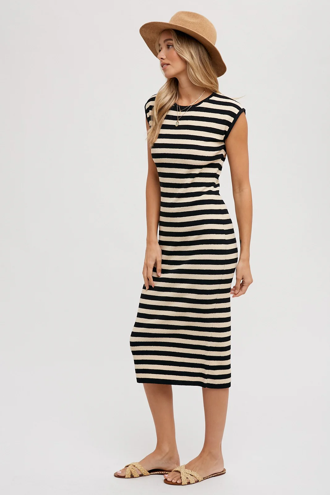 Coco Striped Midi Dress In Black