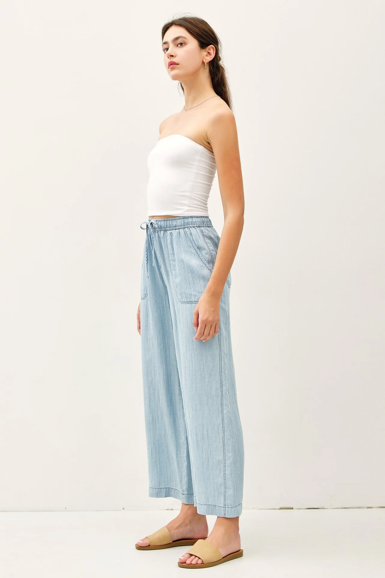 Tencel Striped Wide Leg Pant