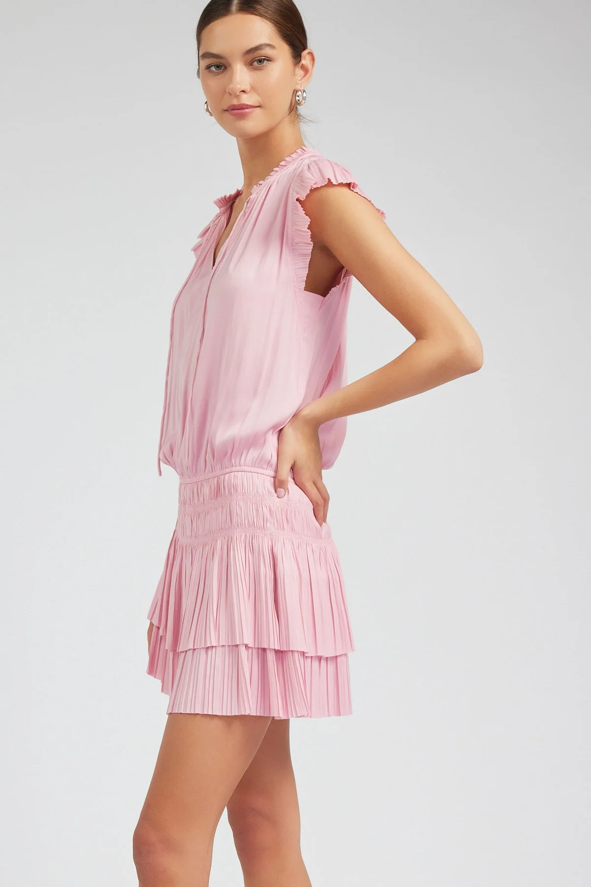 Newport Coast Mini Dress with Pleated Skirt in Pink